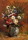 Daisies and Peonies in a Blue Vase by Paul Gauguin